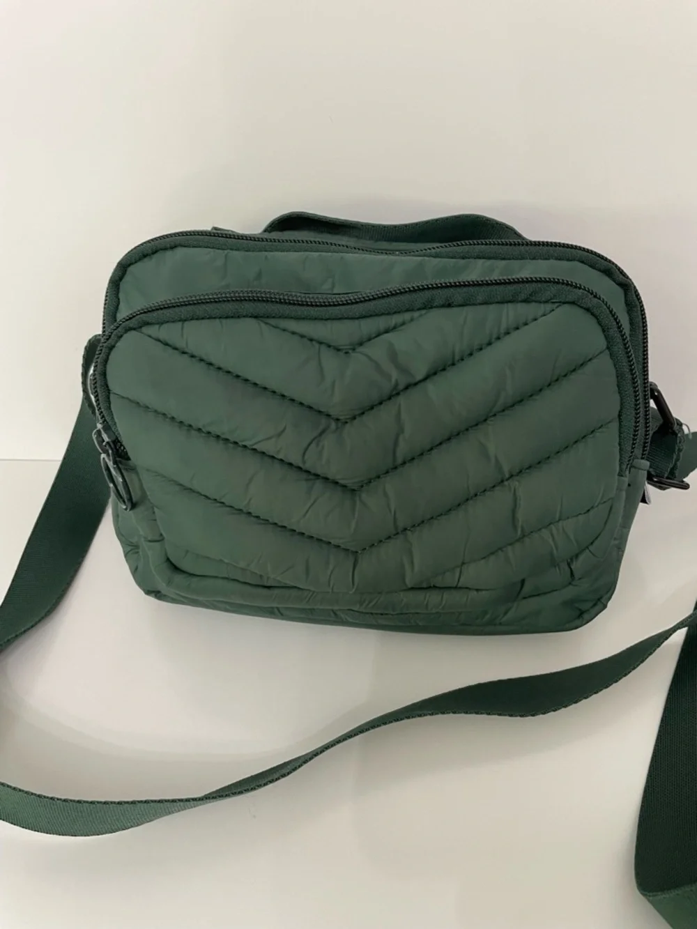 Lands End Ultra Light Quilted Forest Green Puffer Adjustable Crossbody Bag Cabin